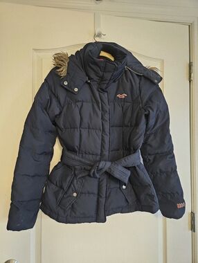 Hollister Co. Down Puffer Winter Down Jacket Hood Mid-length Navy Blue Womens M